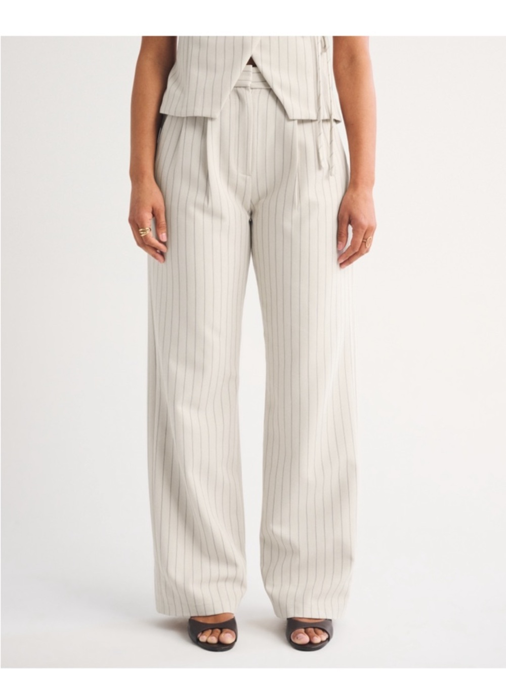 Abercrombie & Fitch Cream Pinstripe Wide-Leg Trousers